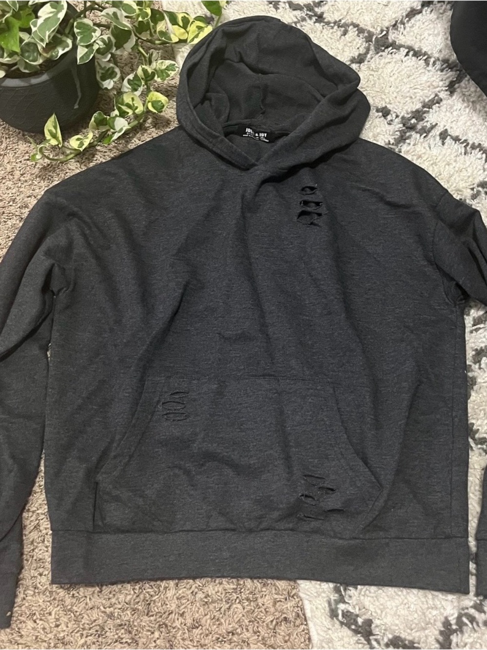 Women's Charcoal Distressed Hoodie - Casual Pullover